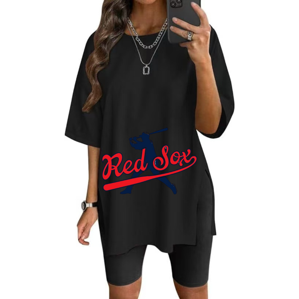 Stylish Printed Side-Slit Crew Neck T-Shirt-Boston Red Sox - Baseswear