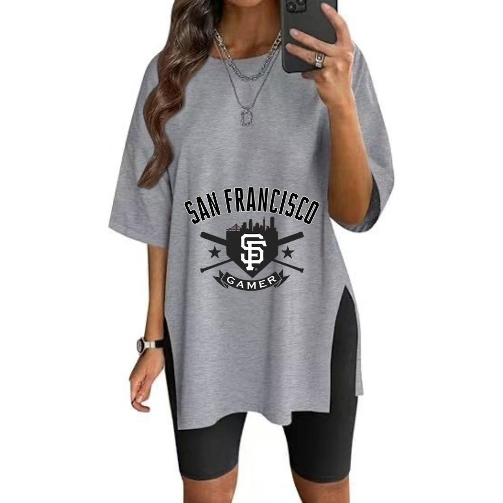 Stylish Printed Side-Slit Crew Neck T-Shirt-San Francisco Giants - Baseswear