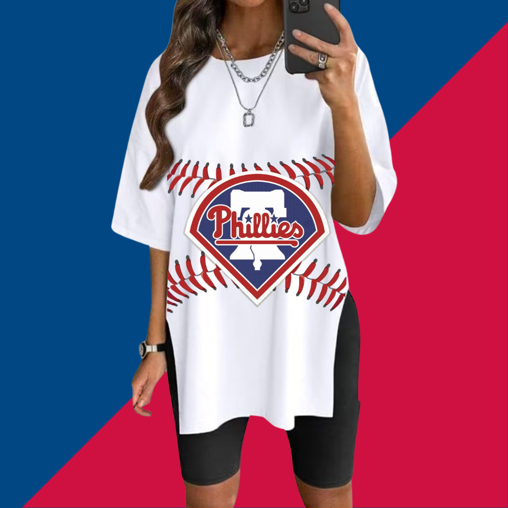 Stylish Printed Side-Slit Crew Neck T-Shirt-Philadelphia Phillies - Baseswear