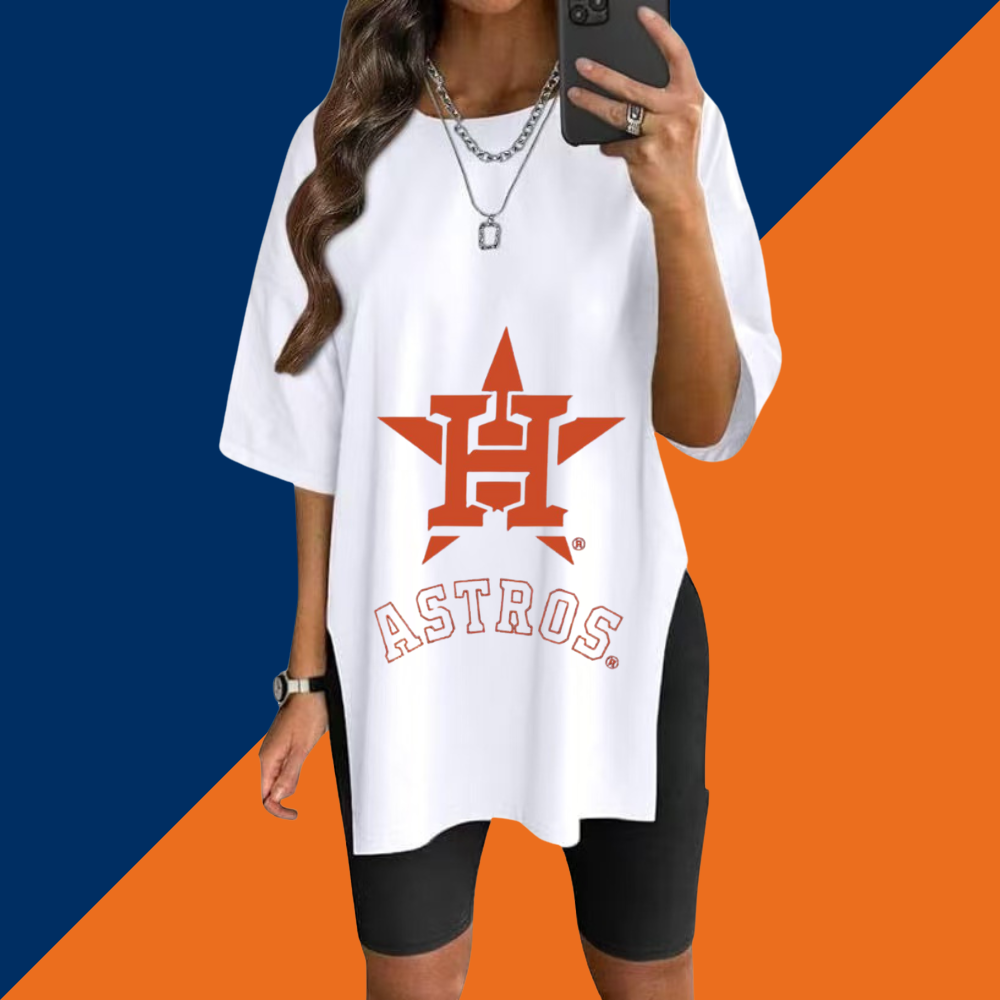 Stylish Printed Side-Slit Crew Neck T-Shirt-Houston Astros - Baseswear