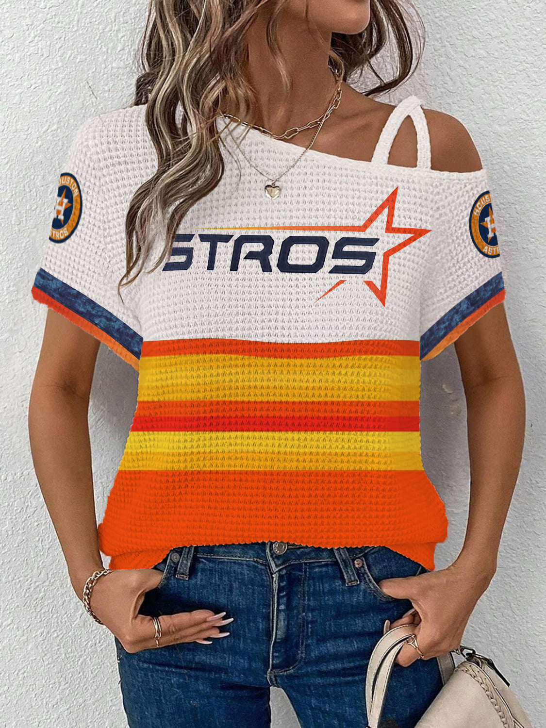 Astros Asymmetrical Neck Short Sleeve T-Shirt - Baseswear