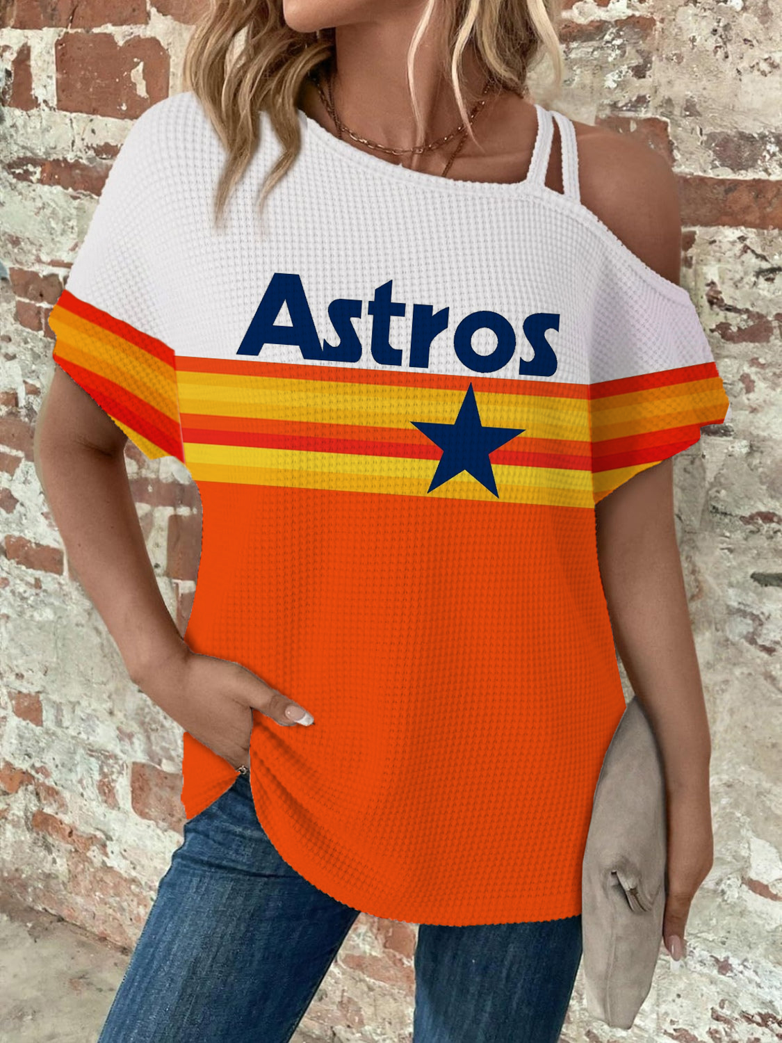 Astros Asymmetrical Neck Short Sleeve T-Shirt - Baseswear
