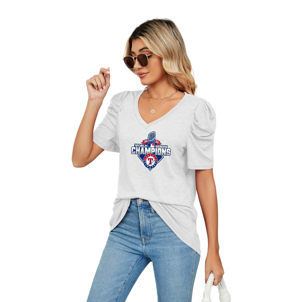 Solid color V-neck temperament short sleeve - Baseswear