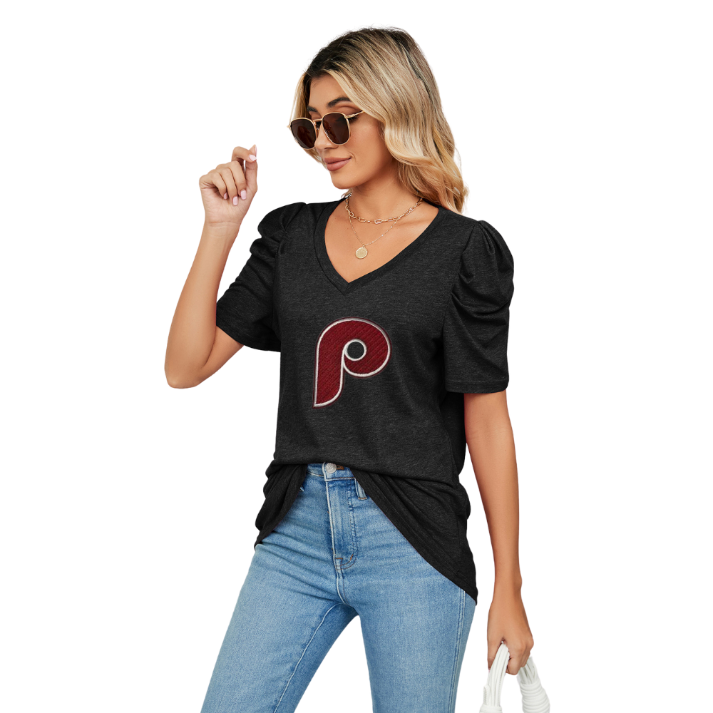 Solid color V-neck temperament short sleeve - Baseswear