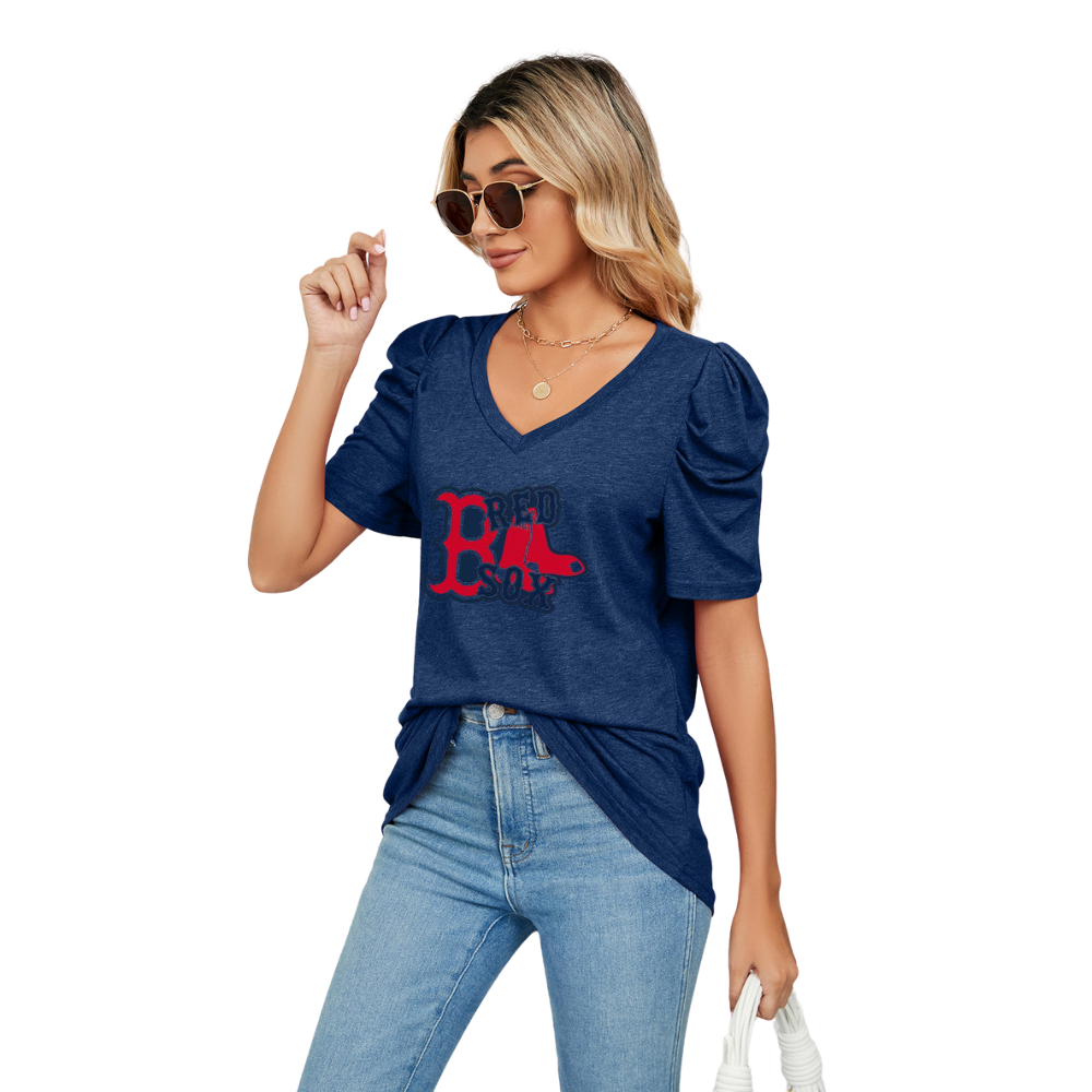 Solid color V-neck temperament short sleeve - Baseswear