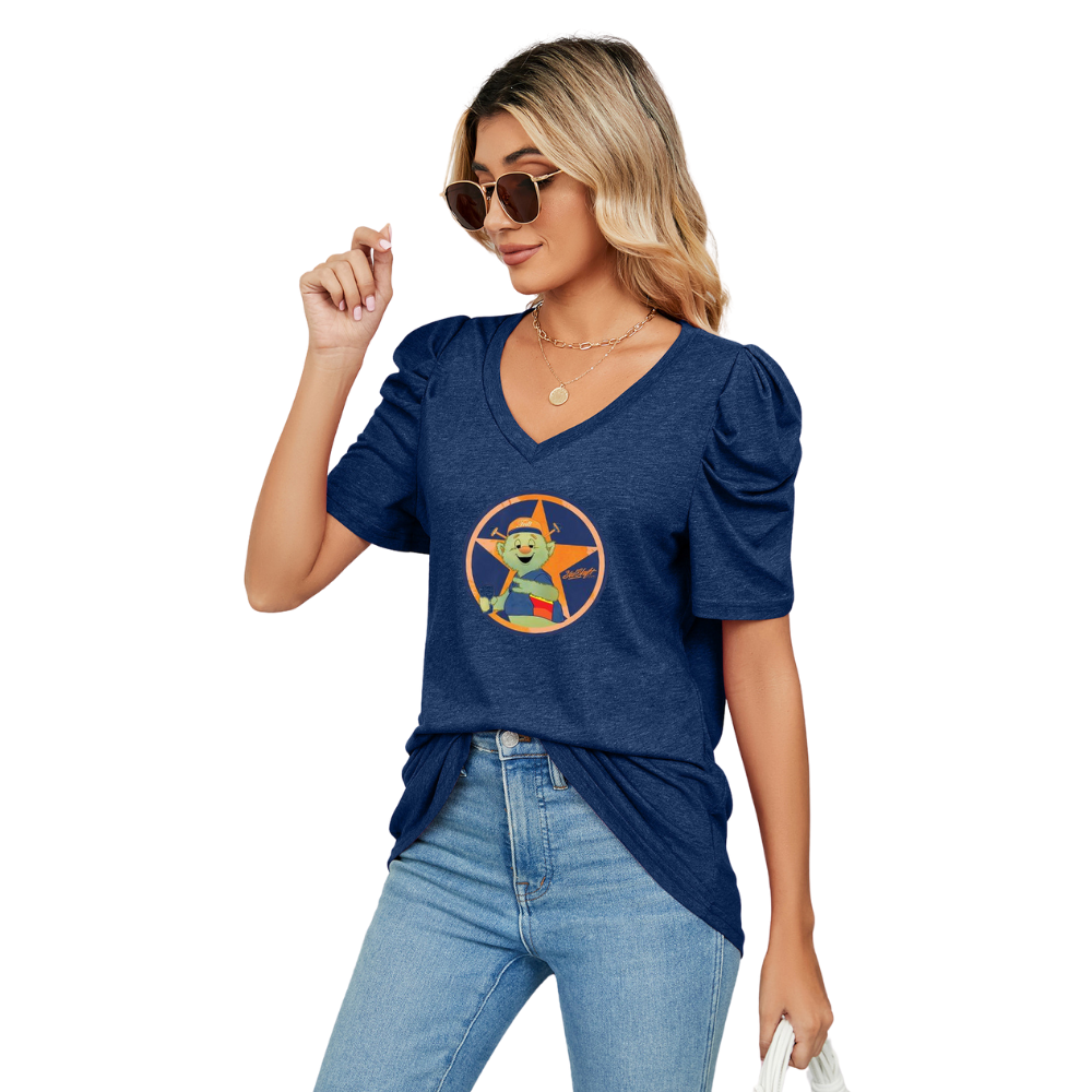 Solid color V-neck temperament short sleeve - Baseswear