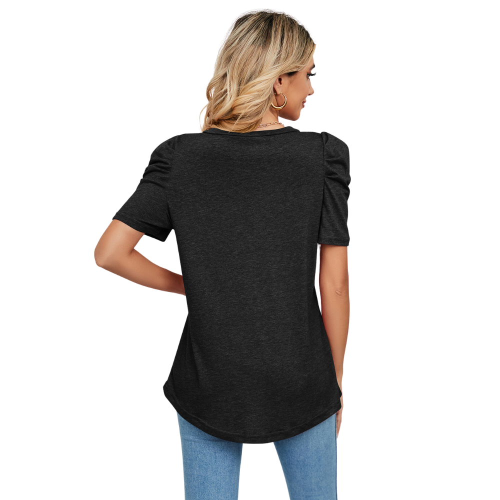 Solid color V-neck temperament short sleeve - Baseswear