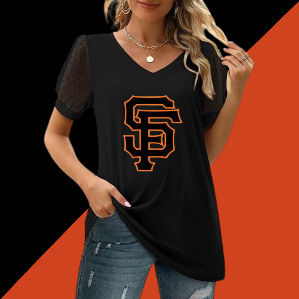 Summer V-neck bubble sleeve loose casual T-shirt - Baseswear