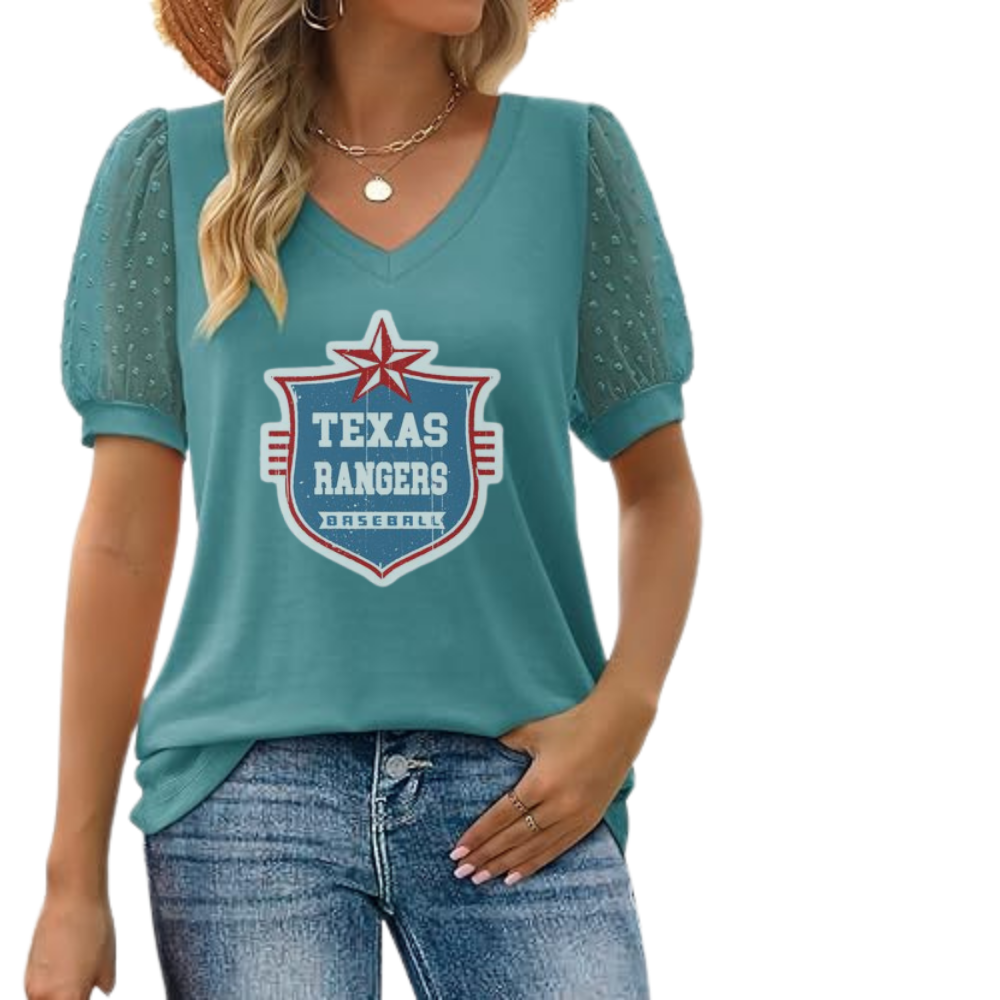 Summer V-neck bubble sleeve loose casual T-shirt - Baseswear