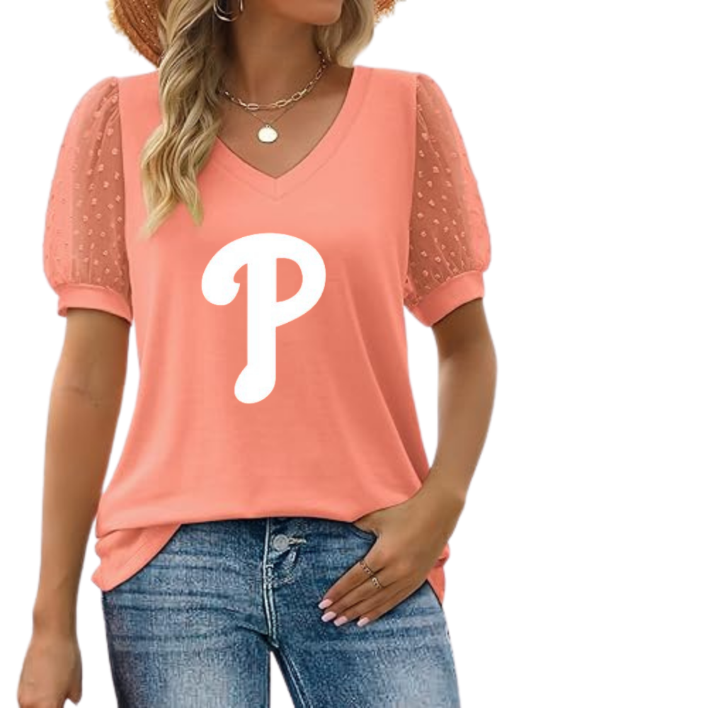 Summer V-neck bubble sleeve loose casual T-shirt - Baseswear