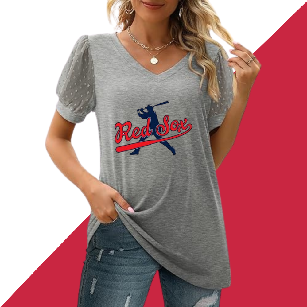 Summer V-neck bubble sleeve loose casual T-shirt - Baseswear