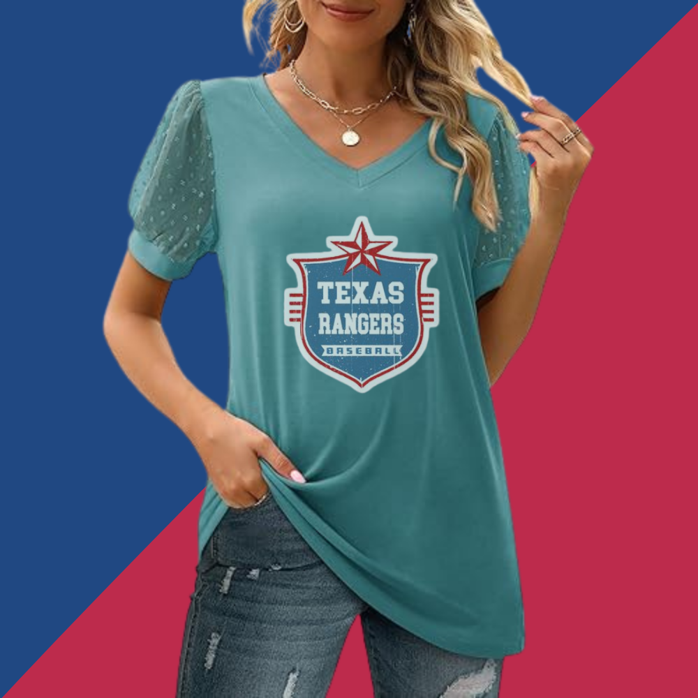 Summer V-neck bubble sleeve loose casual T-shirt - Baseswear