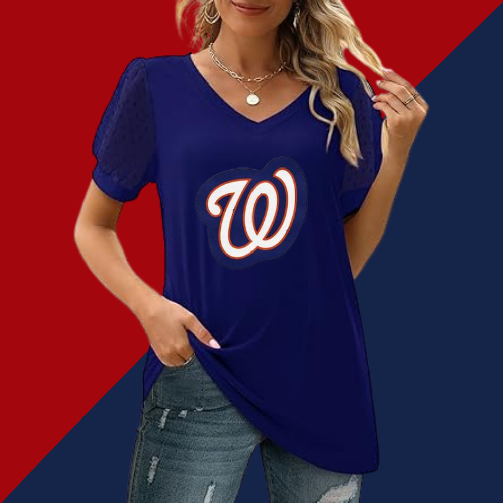 Summer V-neck bubble sleeve loose casual T-shirt - Baseswear