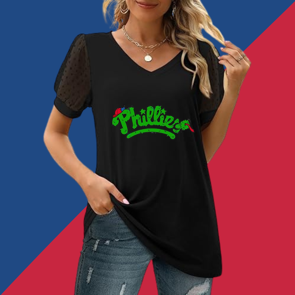 Summer V-neck bubble sleeve loose casual T-shirt - Baseswear
