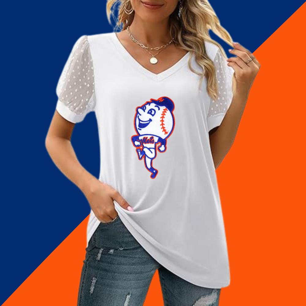 Summer V-neck bubble sleeve loose casual T-shirt - Baseswear
