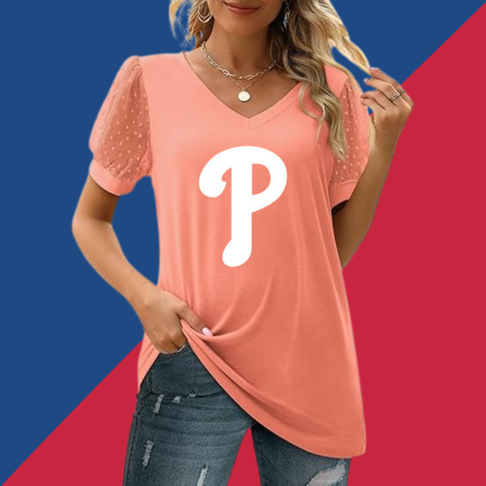 Summer V-neck bubble sleeve loose casual T-shirt - Baseswear