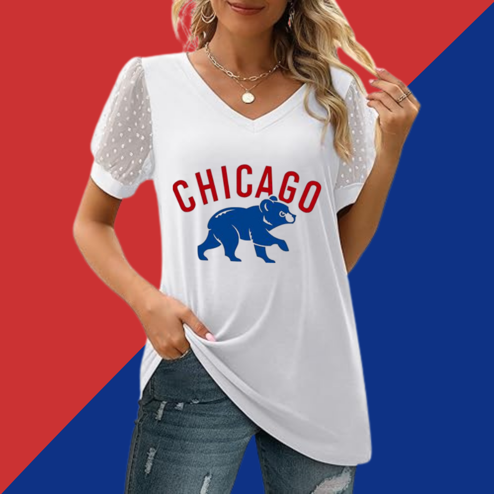Summer V-neck bubble sleeve loose casual T-shirt - Baseswear