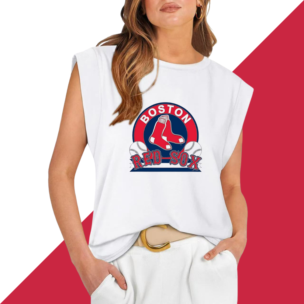 Casual Printed Sleeveless T-Shirt-Boston Red Sox - Baseswear