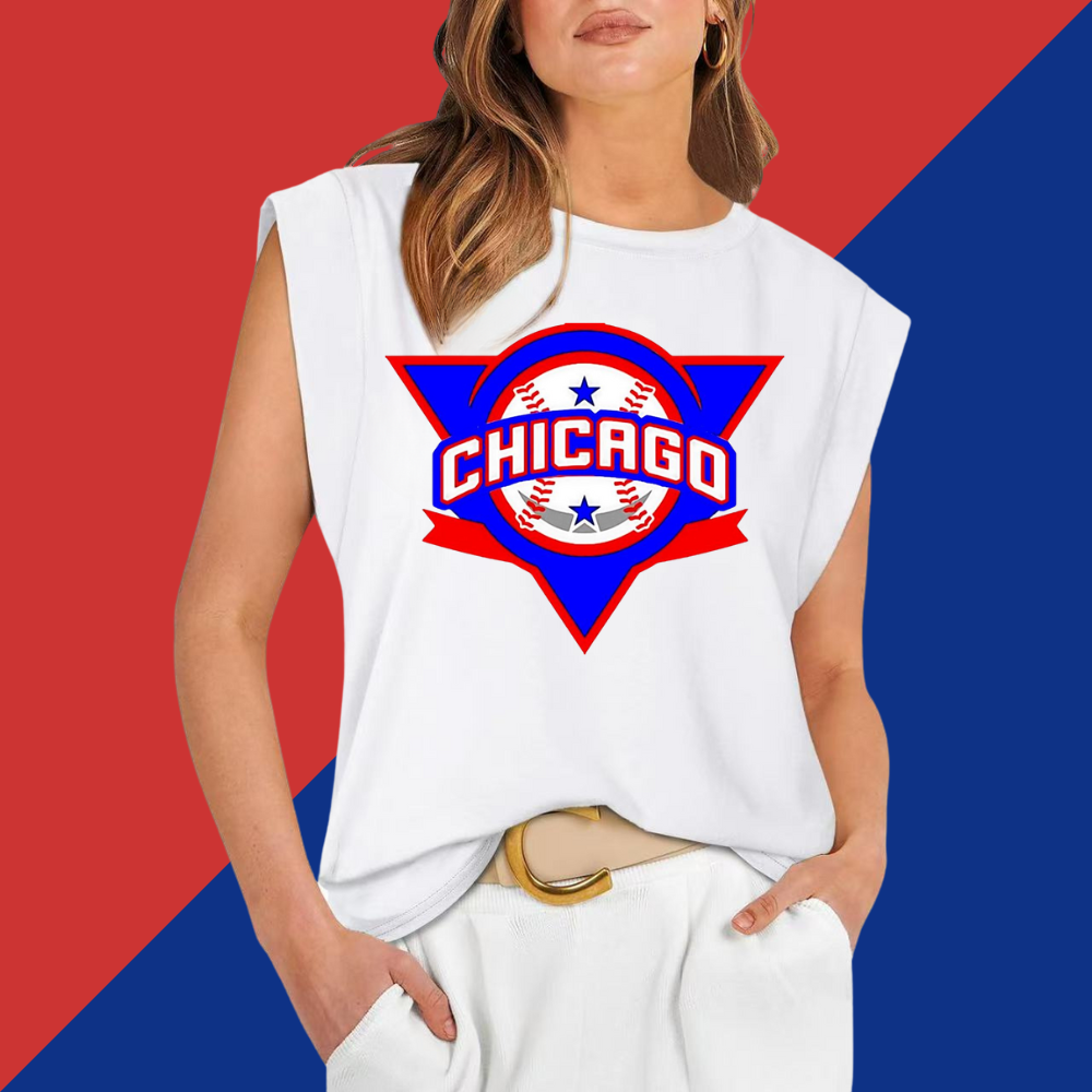 Casual Printed Sleeveless T-Shirt-Chicago Cubs - Baseswear