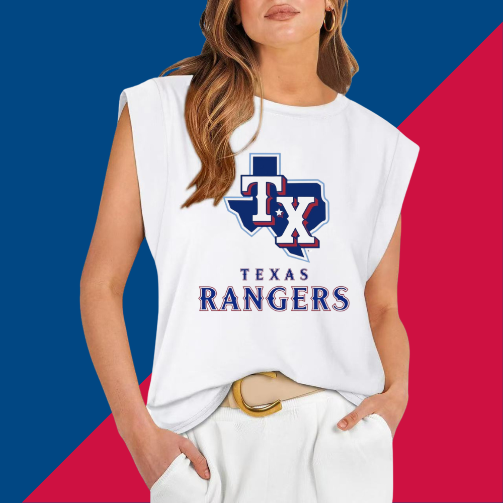 Casual Printed Sleeveless T-Shirt-Texas Rangers - Baseswear