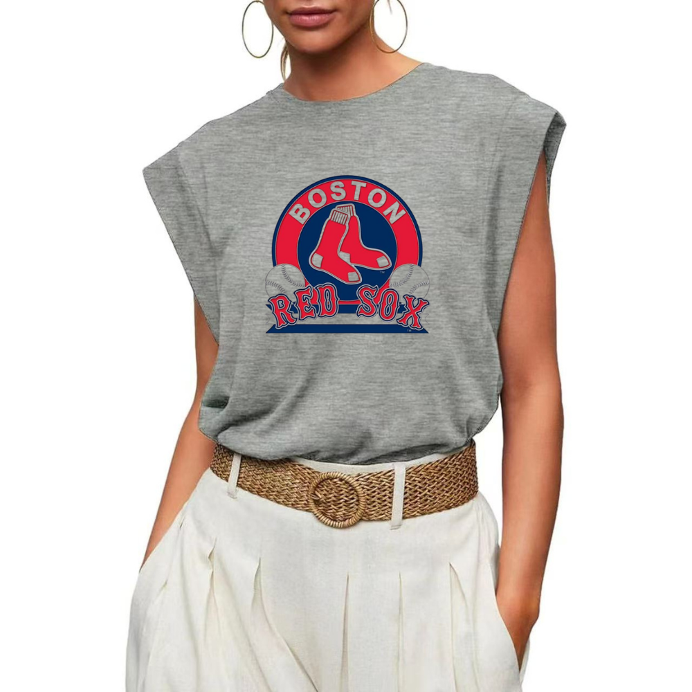 Casual Printed Sleeveless T-Shirt-Boston Red Sox - Baseswear