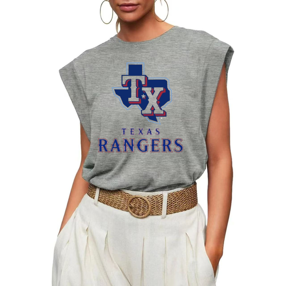 Casual Printed Sleeveless T-Shirt-Texas Rangers - Baseswear