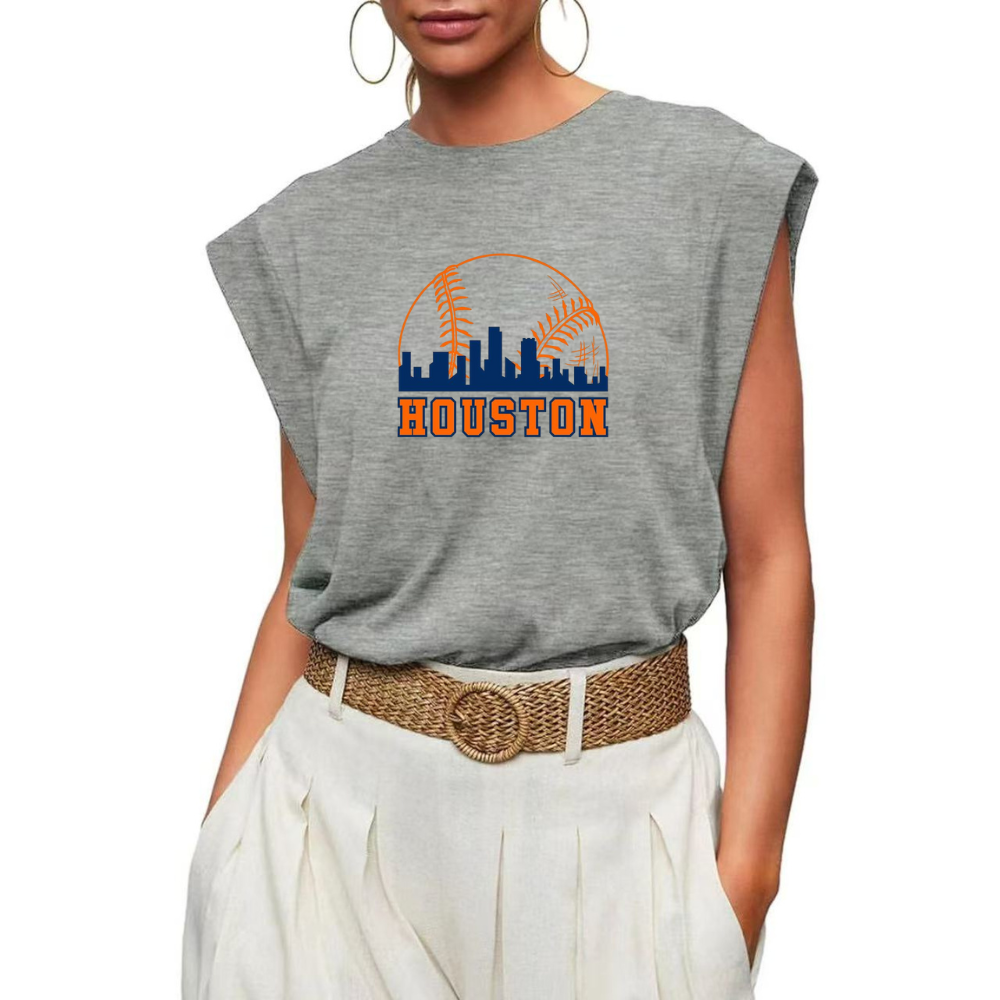 Casual Printed Sleeveless T-Shirt-Houston Astros - Baseswear