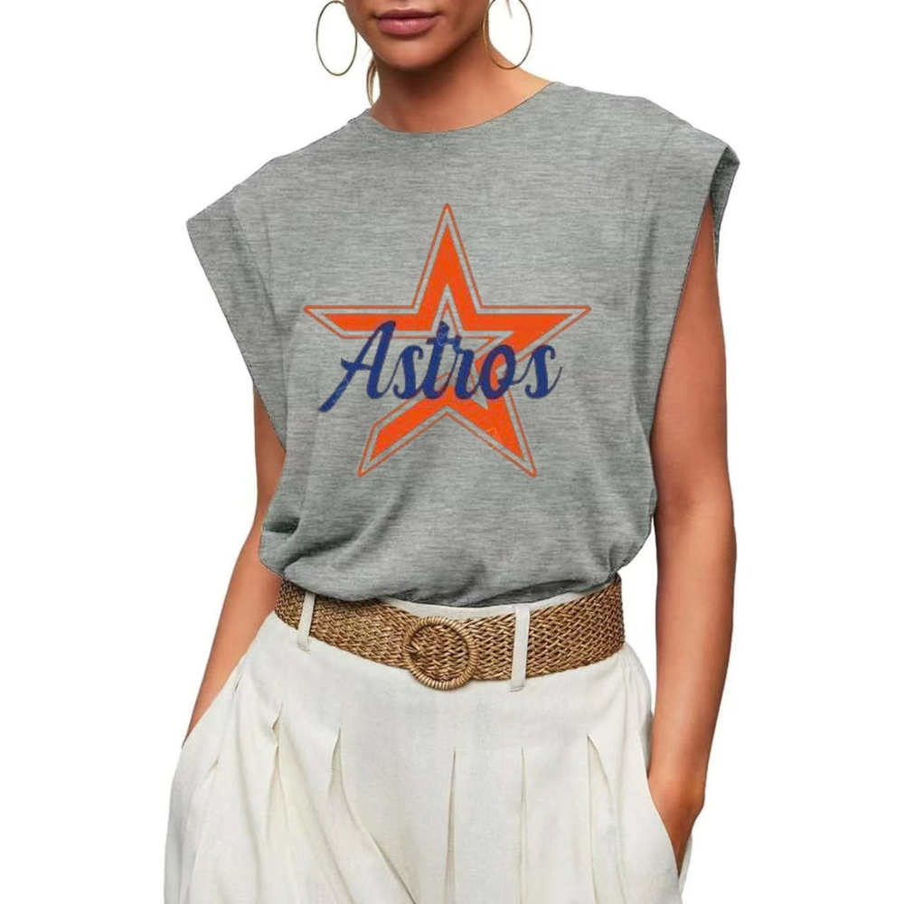 Casual Printed Sleeveless T-Shirt-Houston Astros - Baseswear