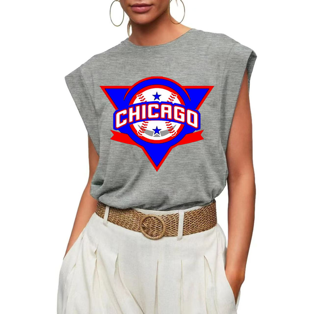 Casual Printed Sleeveless T-Shirt-Chicago Cubs - Baseswear