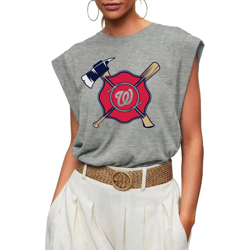 Casual Printed Sleeveless T-Shirt-Washington Nationals - Baseswear