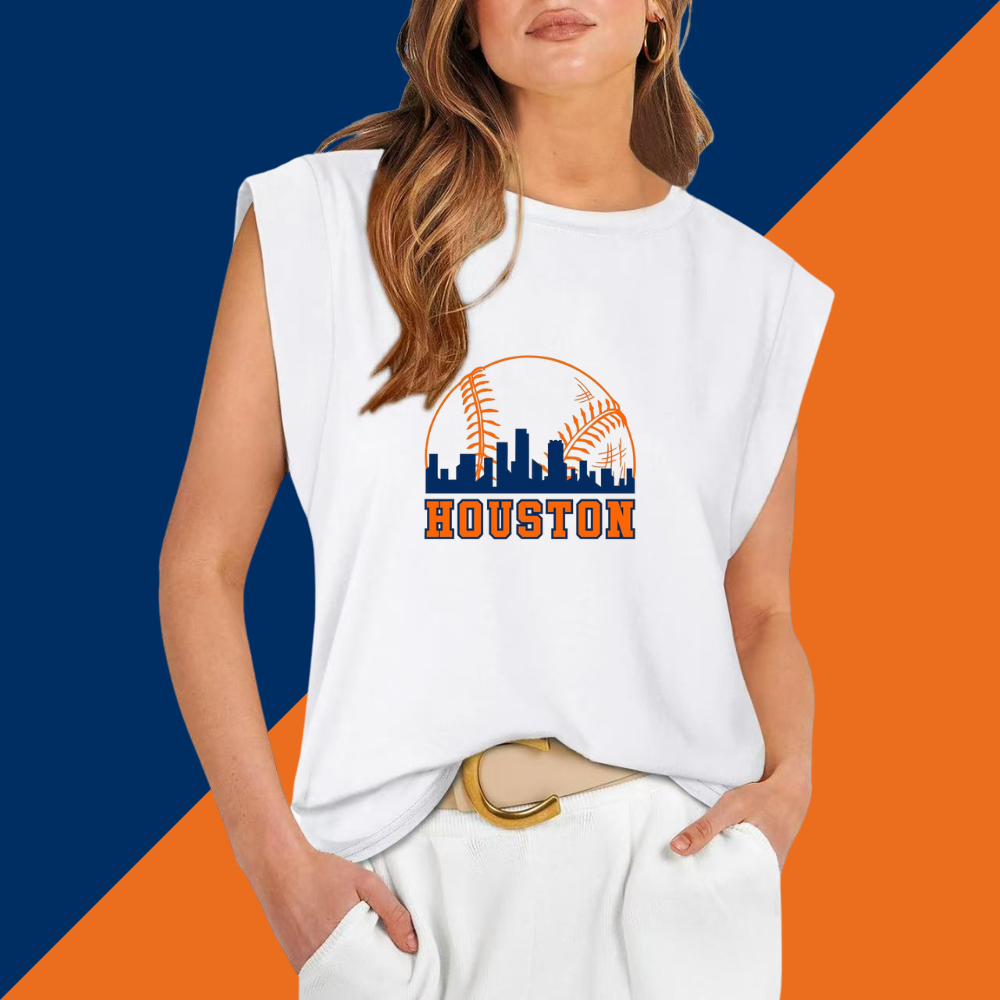 Casual Printed Sleeveless T-Shirt-Houston Astros - Baseswear