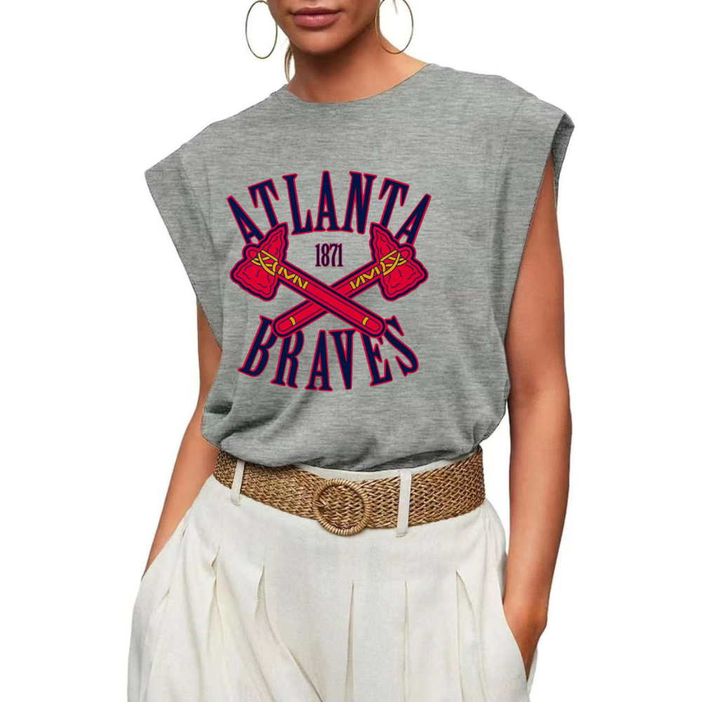 Casual Printed Sleeveless T-Shirt-Atlanta Braves - Baseswear
