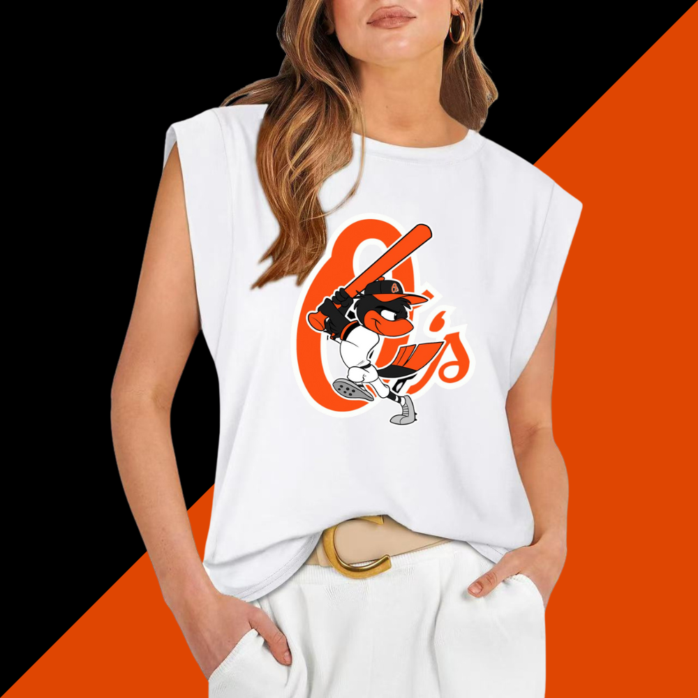 Casual Printed Sleeveless T-Shirt-Baltimore Orioles - Baseswear