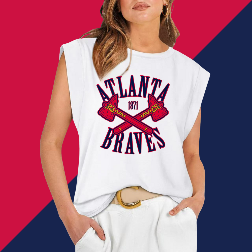 Casual Printed Sleeveless T-Shirt-Atlanta Braves - Baseswear