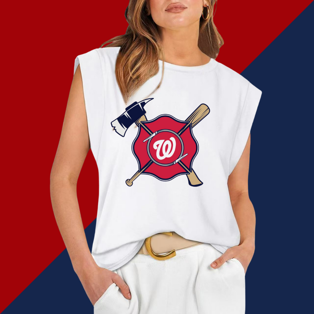 Casual Printed Sleeveless T-Shirt-Washington Nationals - Baseswear