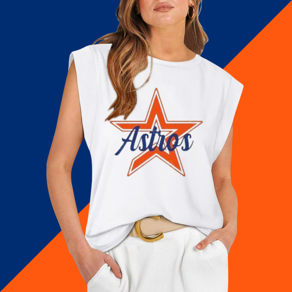 Casual Printed Sleeveless T-Shirt-Houston Astros - Baseswear