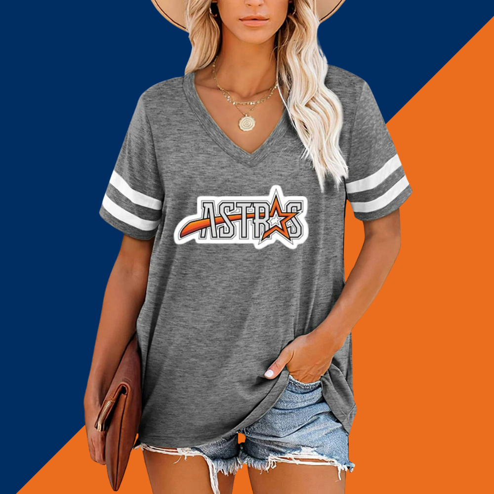 Striped Sleeve V-Neck Casual Loose Sweatshirt - Baseswear