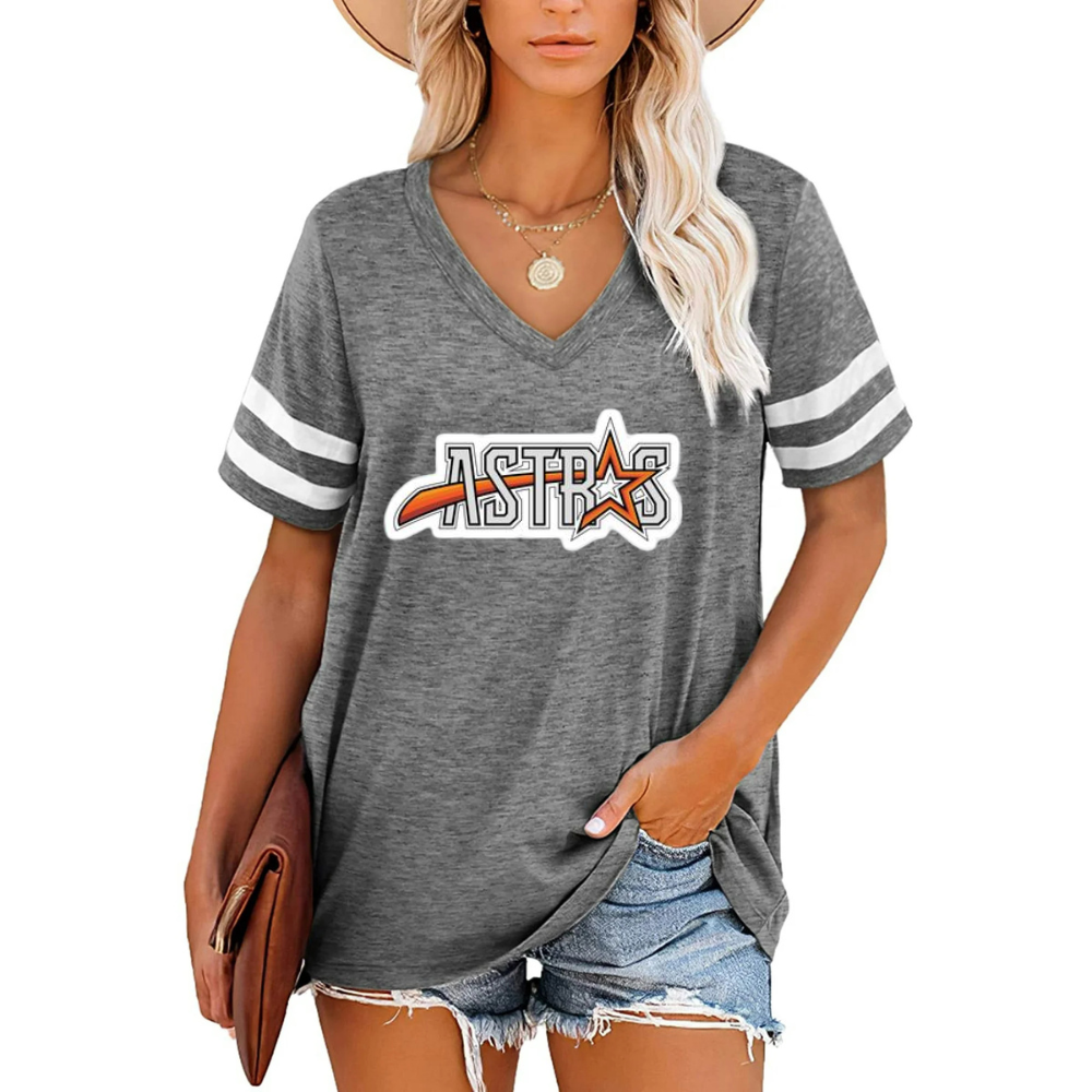 Striped Sleeve V-Neck Casual Loose Sweatshirt - Baseswear