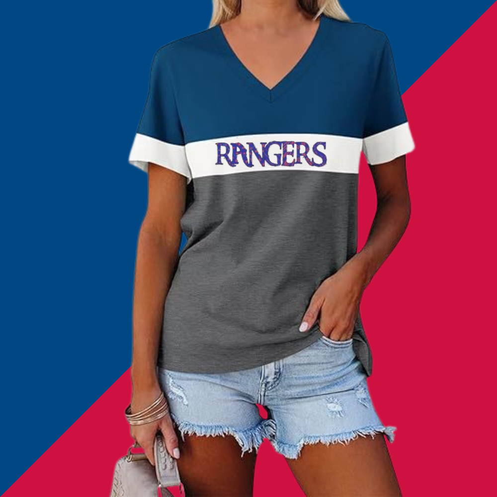 Casual Fashion Colorblocking V-Neck T-Shirt - Baseswear
