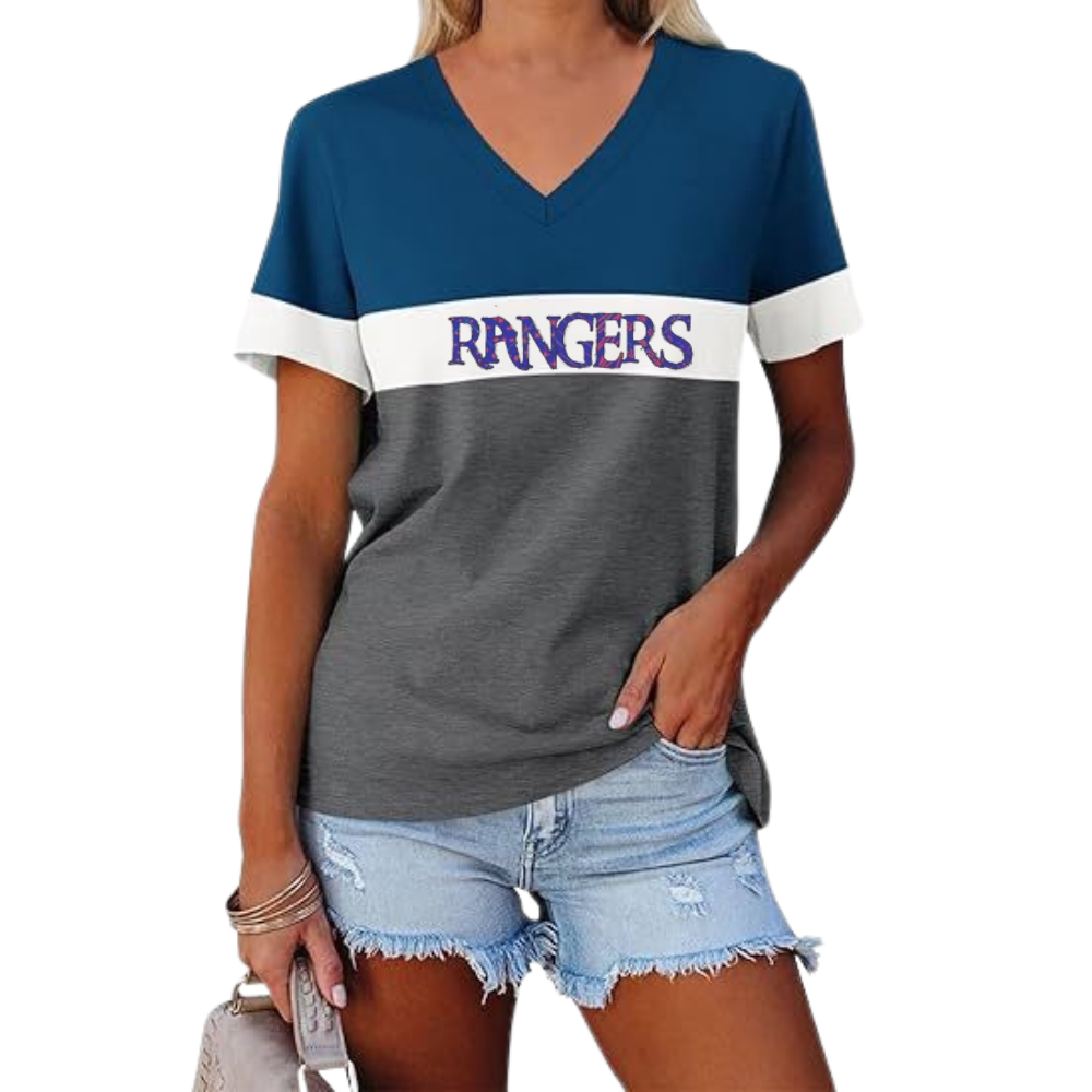 Casual Fashion Colorblocking V-Neck T-Shirt - Baseswear