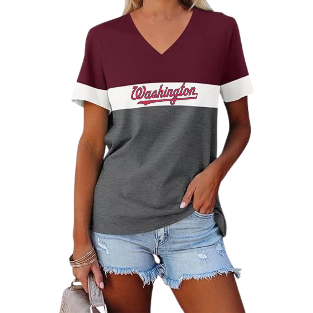 Casual Fashion Colorblocking V-Neck T-Shirt - Baseswear