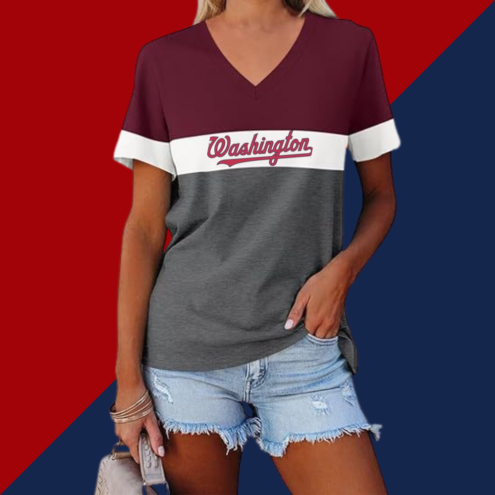 Casual Fashion Colorblocking V-Neck T-Shirt - Baseswear