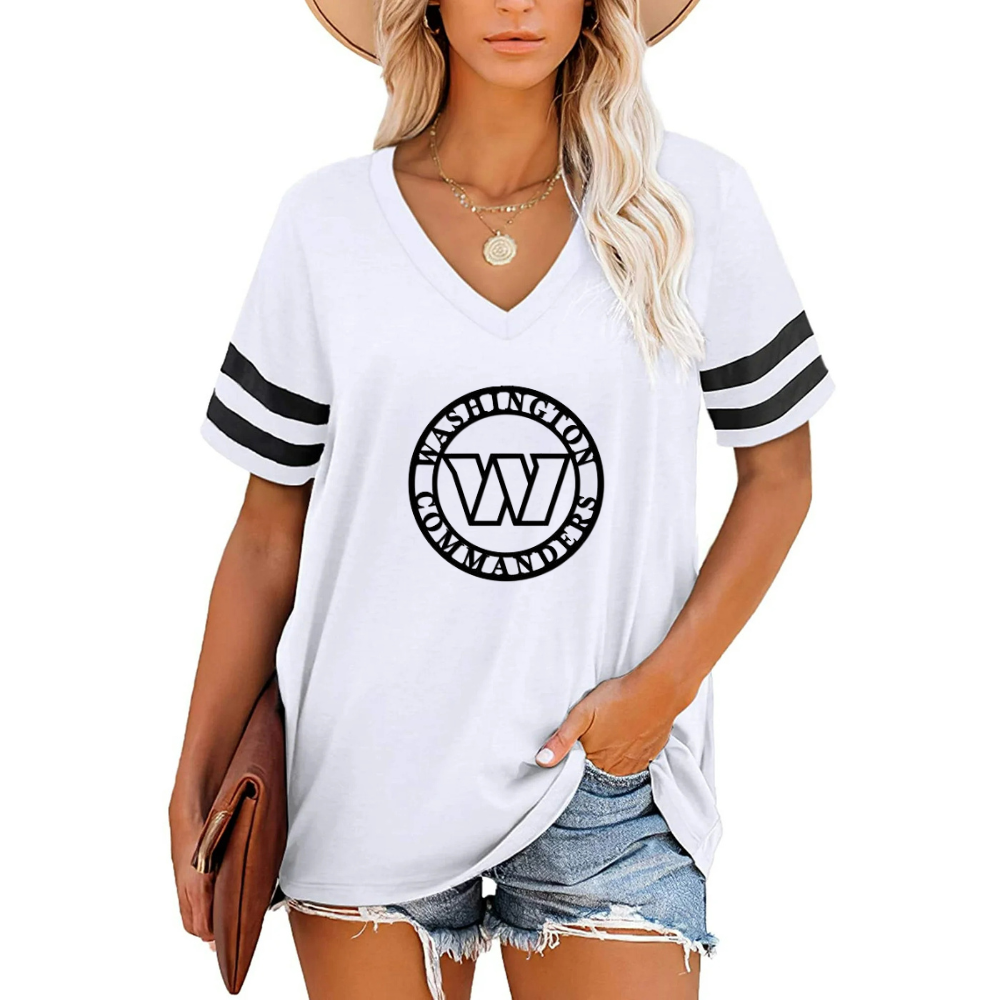 Striped Sleeve V-Neck Casual Loose Sweatshirt - Baseswear
