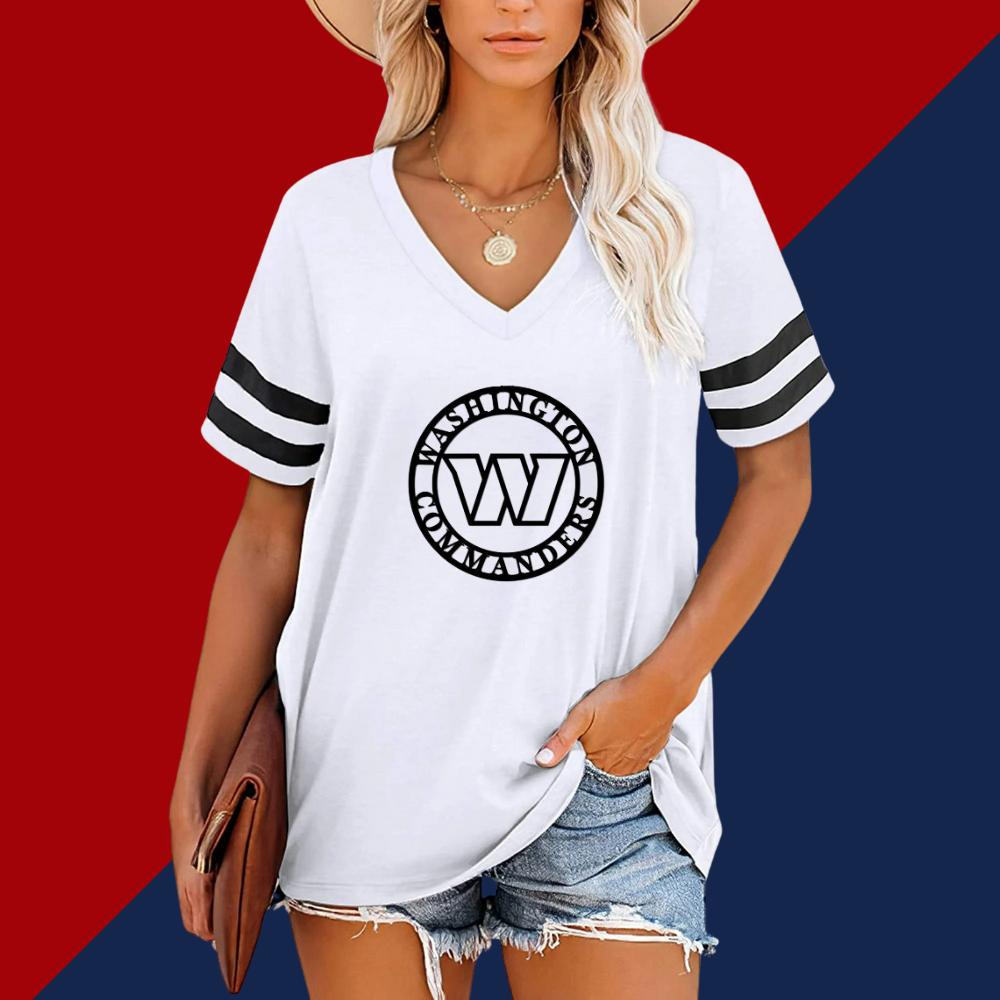 Striped Sleeve V-Neck Casual Loose Sweatshirt - Baseswear