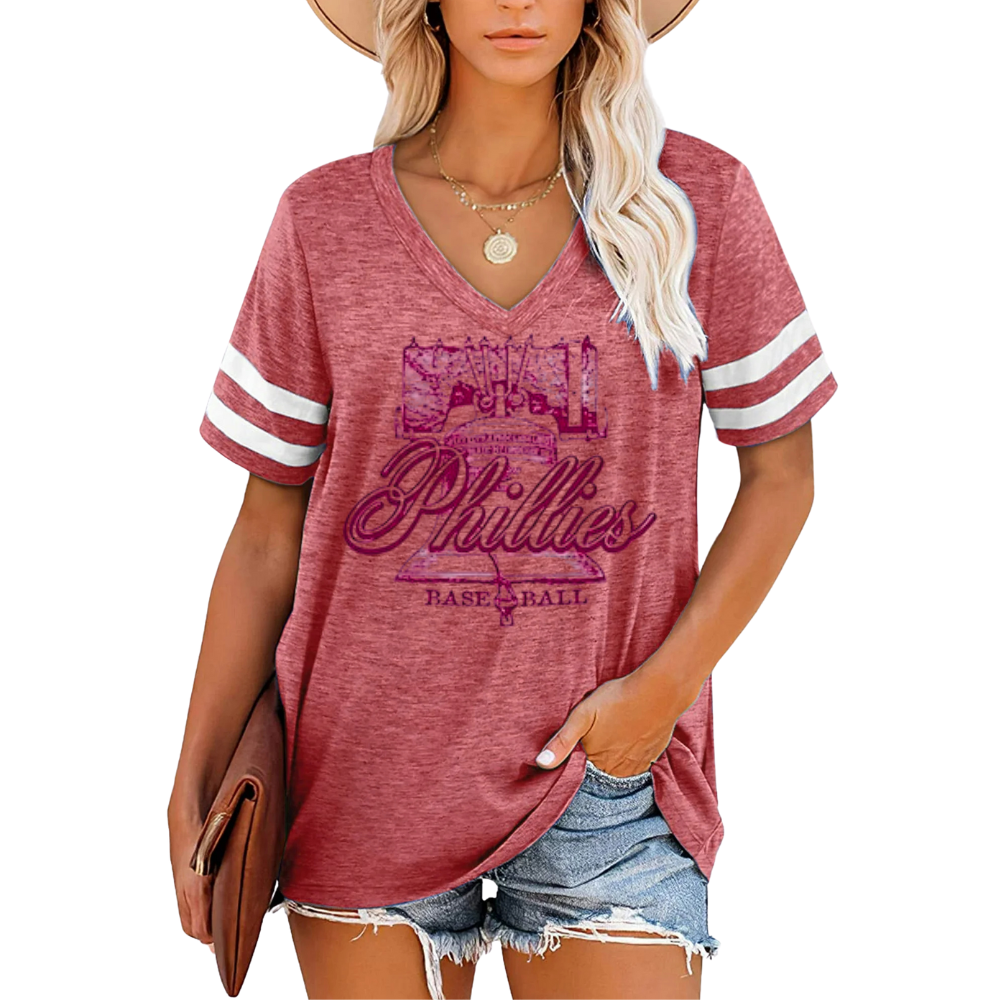 Striped Sleeve V-Neck Casual Loose Sweatshirt - Baseswear