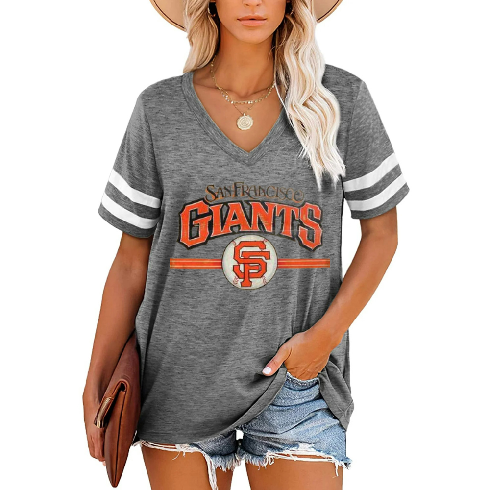 Striped Sleeve V-Neck Casual Loose Sweatshirt - Baseswear
