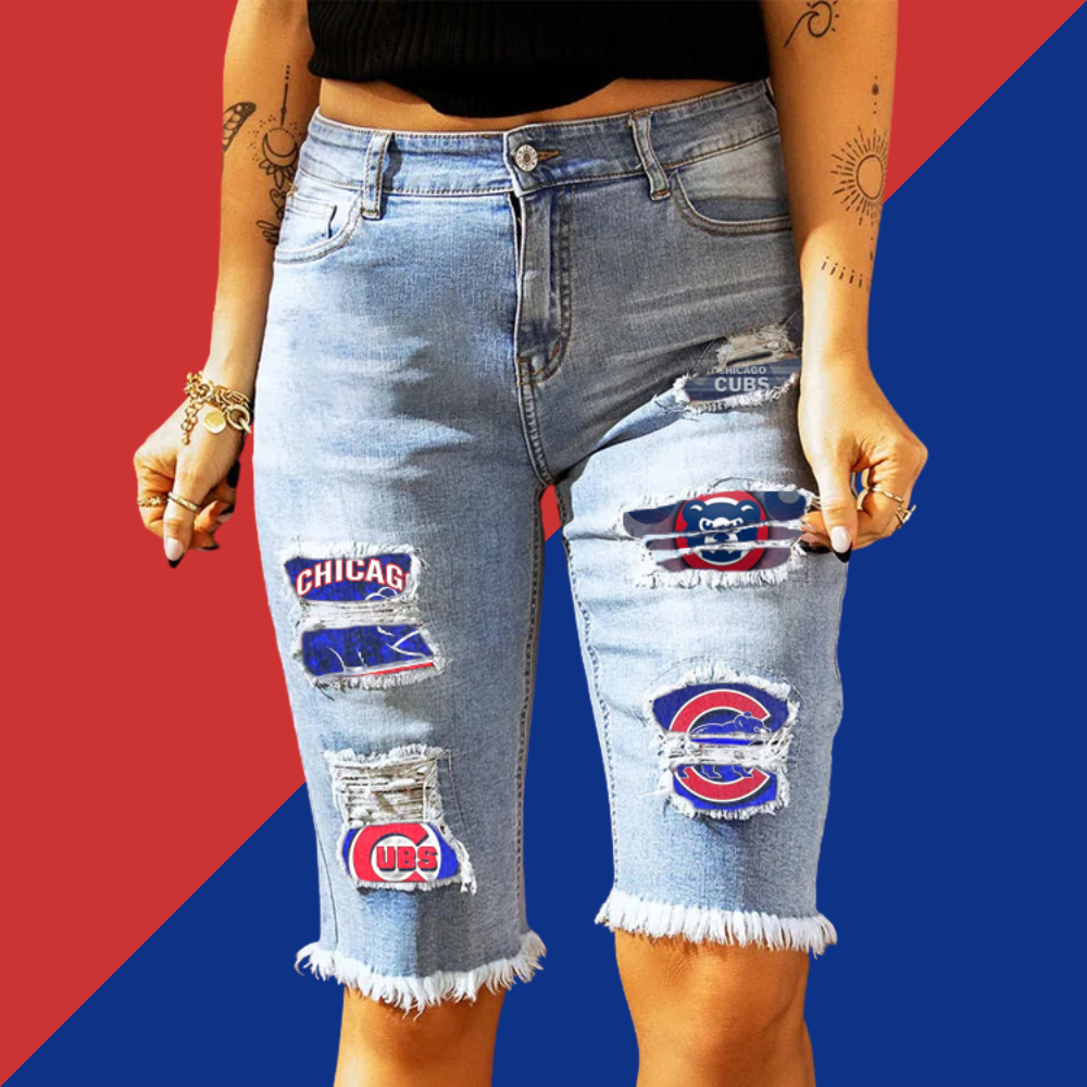 MID-RISE RIPPED PATCHES DENIM BERMUDA SHORTS - Baseswear