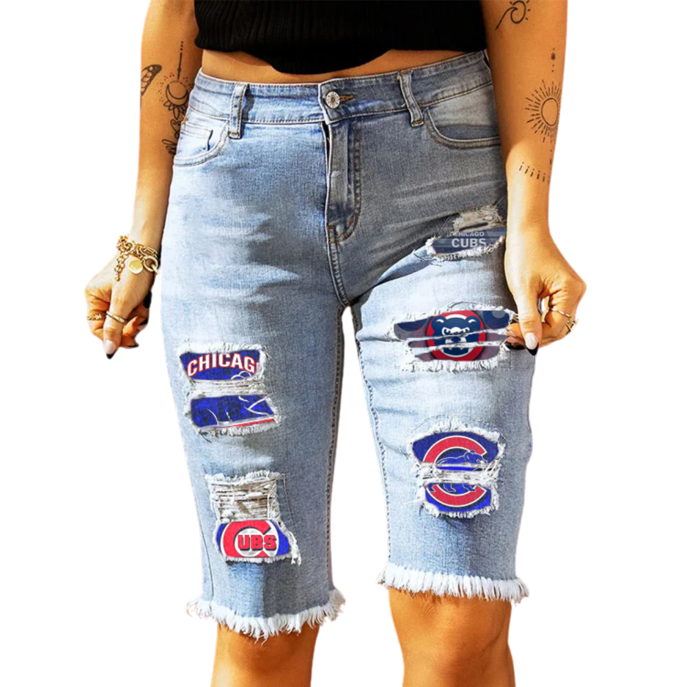 MID-RISE RIPPED PATCHES DENIM BERMUDA SHORTS - Baseswear