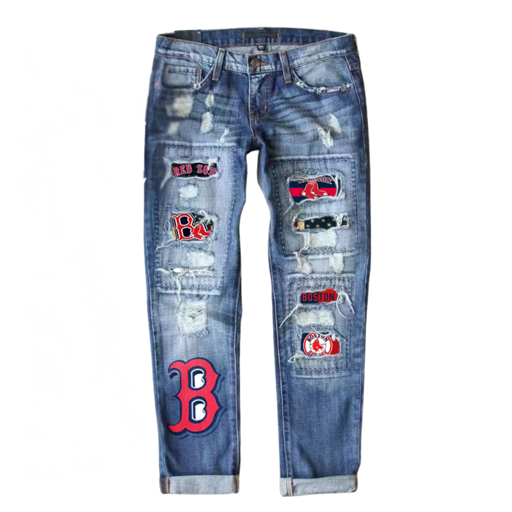 STRETCH RIPPED FRAYED RAW HEM DISTRESSED DENIM JEANS WITH HOLE - Baseswear