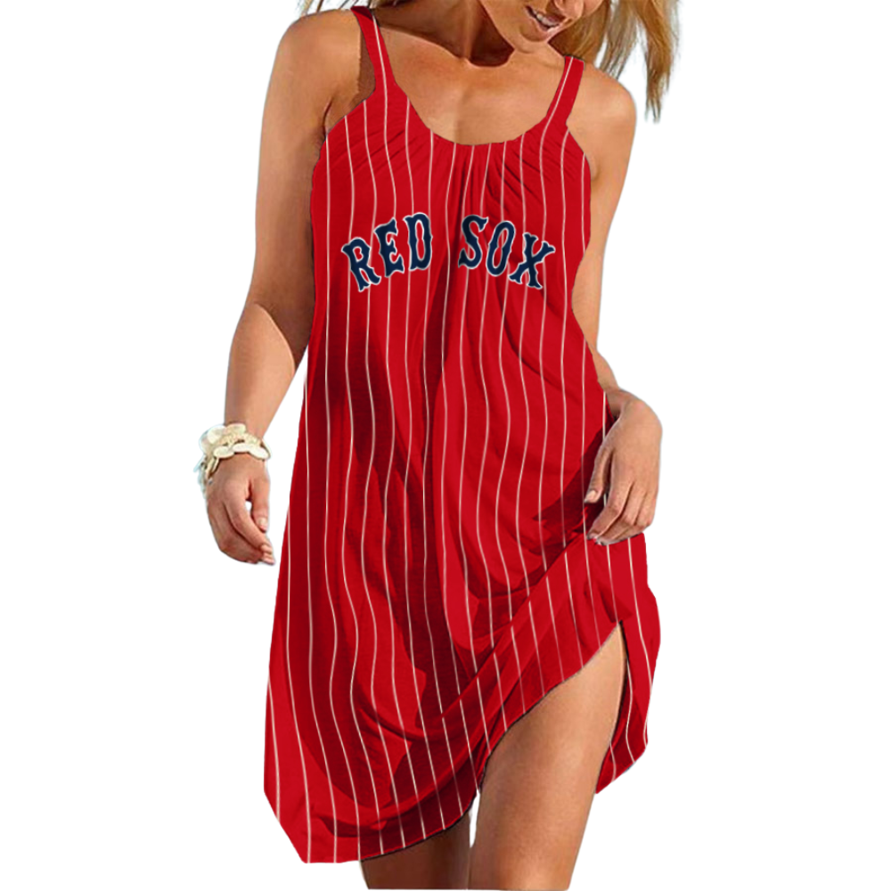 Boston Red Sox Round neck sleeveless printed dress - Baseswear